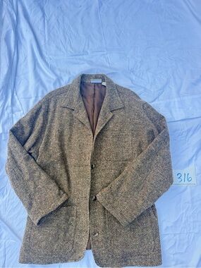 Liz Claiborne Brown Herringbone Men's Pea Coat